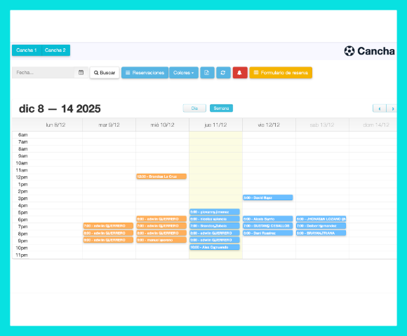 Calendario de disponibilidad de canchas deportivas